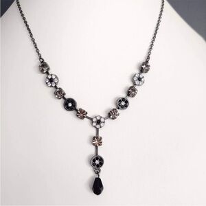 Black, clear & smoky crystal Y necklace